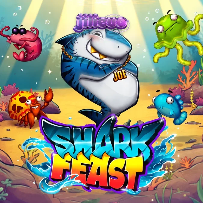 Shark Feast স্লট গেমের রঙিন আন্ডারওয়াটার থিম এবং ৬x৬ গ্রিড ইন্টারফেস